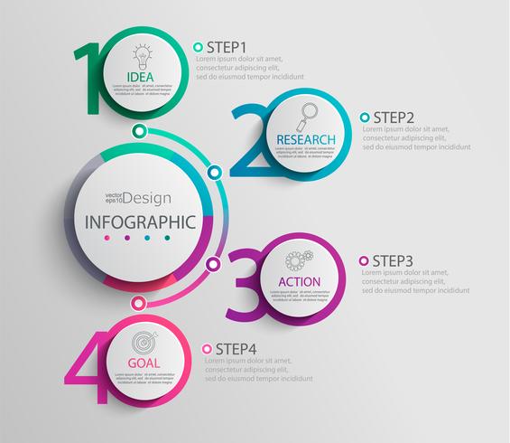 Paper infographic template with 4 round circle options. vector