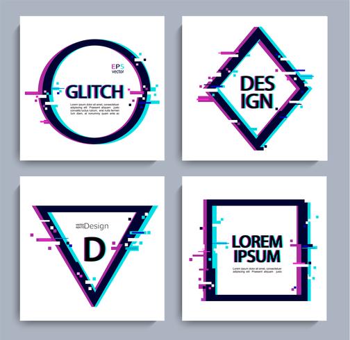 Set of geometric shapes, frame with glitch style. vector