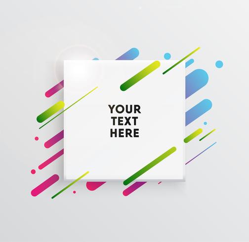 Vector background with paper card and abstract colorful shapes. Trendy neon lines and circles wallpaper in a modern material design style.