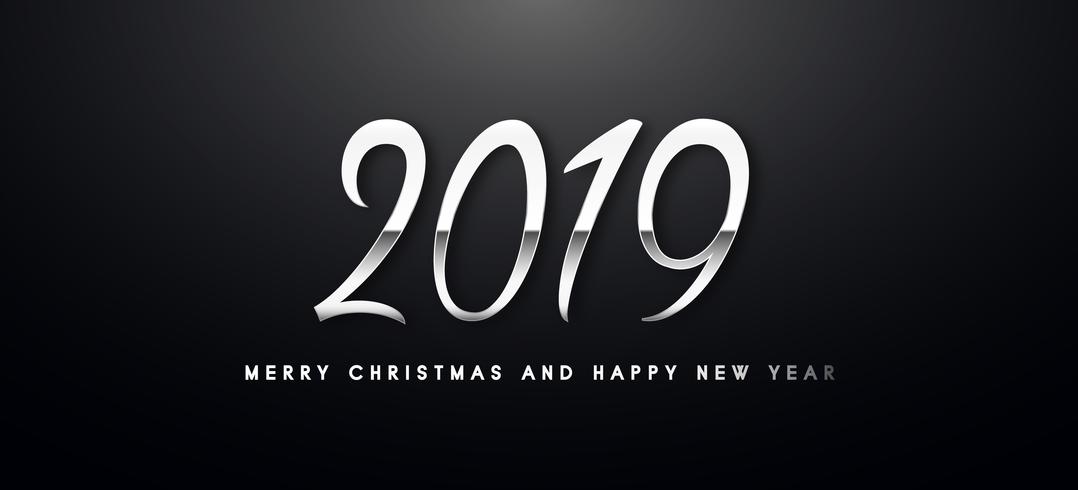 2019 Holiday Vector greeting illustration with silver numbers.