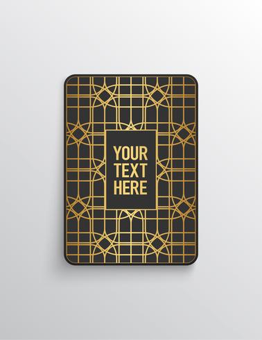 Elegant premium look. Dark gray card shape with golden pattern. Vector illustration.