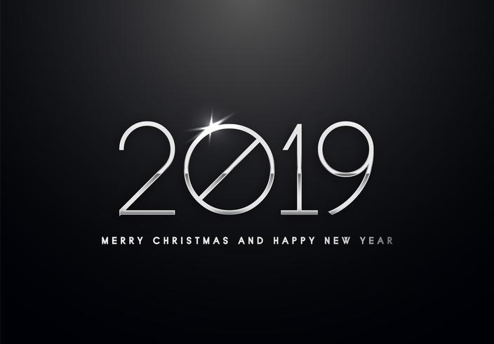 2019 Holiday Vector greeting illustration with silver numbers.