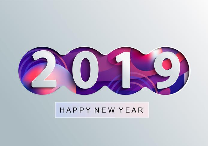 2019 Creative happy new year card in paper style. vector