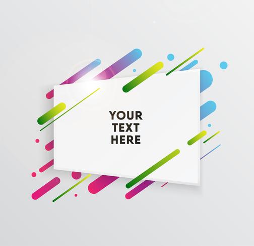 Vector background with paper card and abstract colorful shapes. Trendy neon lines and circles wallpaper in a modern material design style.