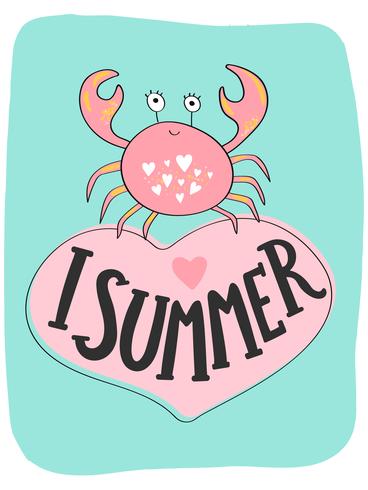 Bright summer card with crab vector