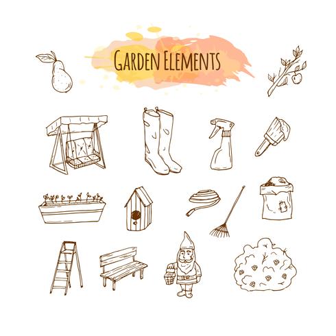 Hand drawn garden tools illustration. Spring gardening sketch art vector