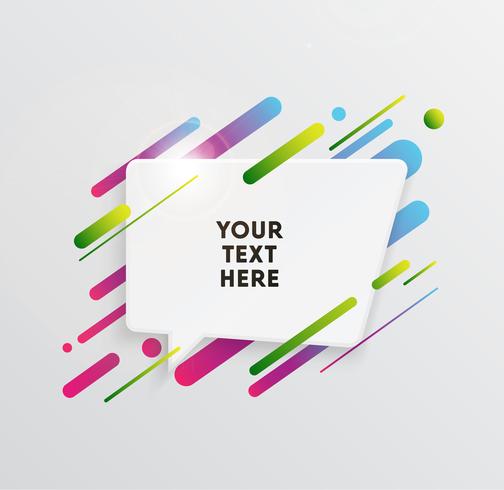 Vector background with paper card and abstract colorful shapes. Trendy neon lines and circles wallpaper in a modern material design style.