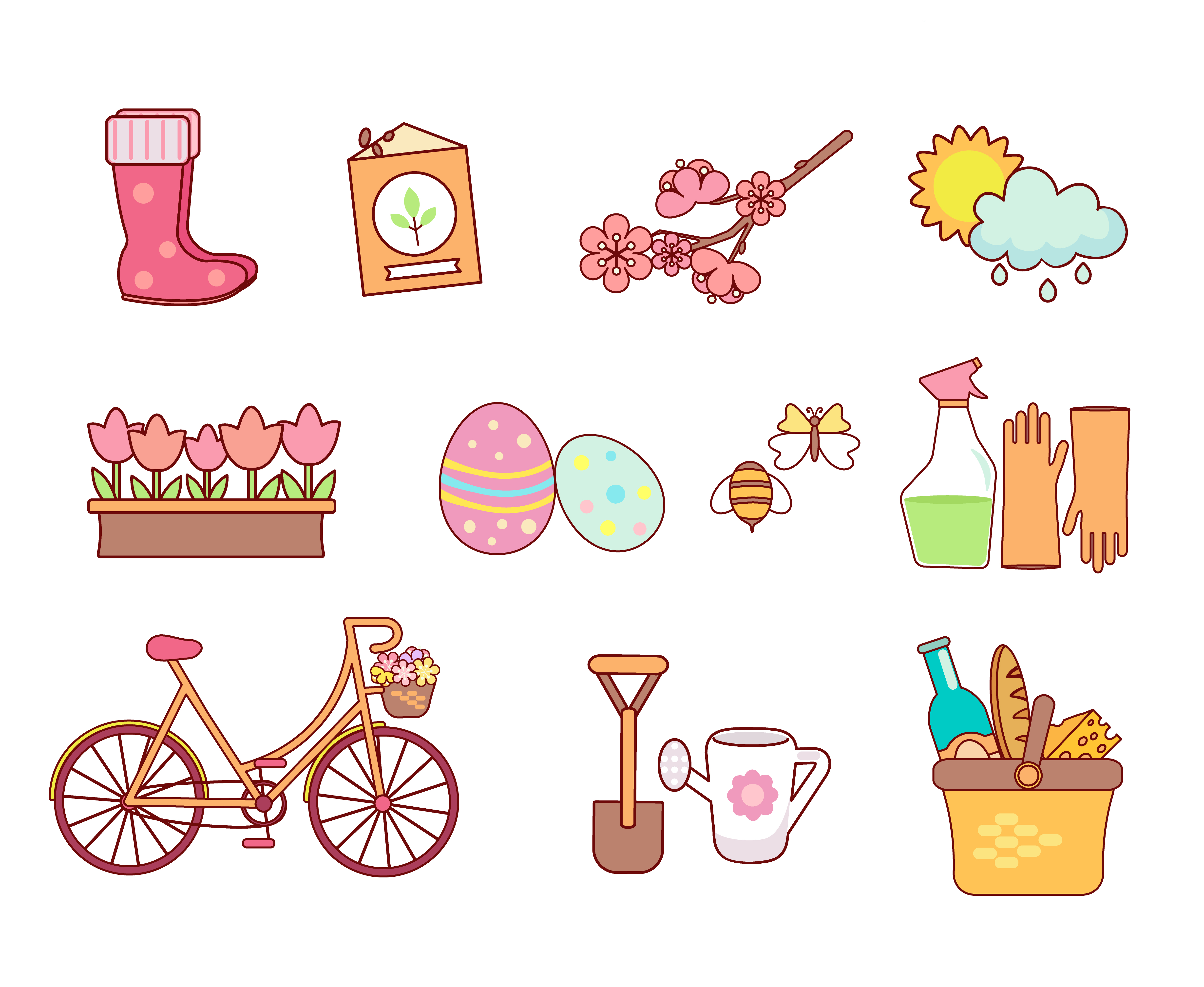 Set of 11 flat colorful spring icons 332868 Vector Art at Vecteezy