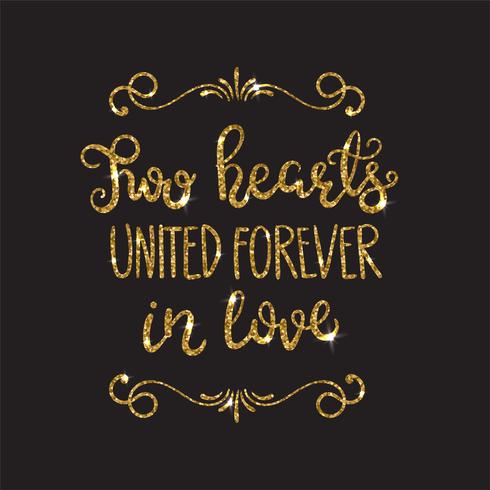 Romantic lettering with glitter. Golden sparkles vector