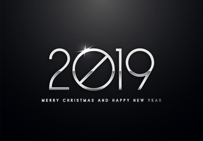 2019 Holiday Vector greeting illustration with silver numbers.