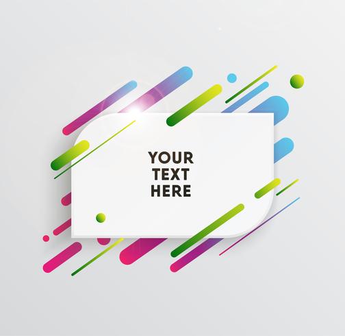 Vector background with paper card and abstract colorful shapes. Trendy neon lines and circles wallpaper in a modern material design style.