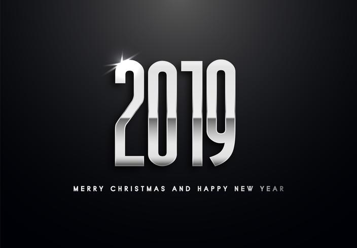 2019 Holiday Vector greeting illustration with silver numbers.