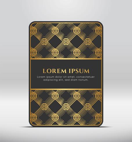 Elegant premium look. Dark gray card shape with golden pattern. Vector illustration.