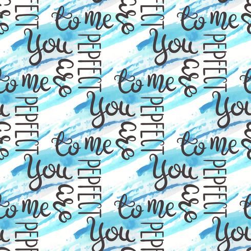 Romantic quote seamless pattern. Love text for valentine day. Greeting card design. Watercolor background isolated on white. vector