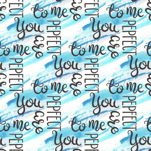 Romantic quote seamless pattern. Love text for valentine day. Greeting card design. Watercolor background isolated on white. vector