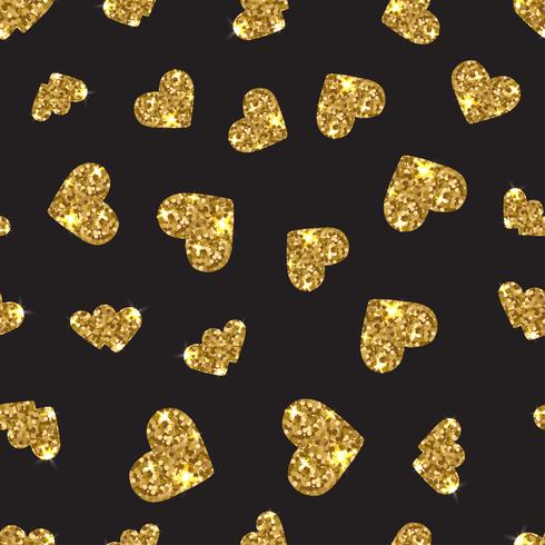 Oro brillante patrón de corazón sin fisuras. Fondo de rayas horizontales. vector