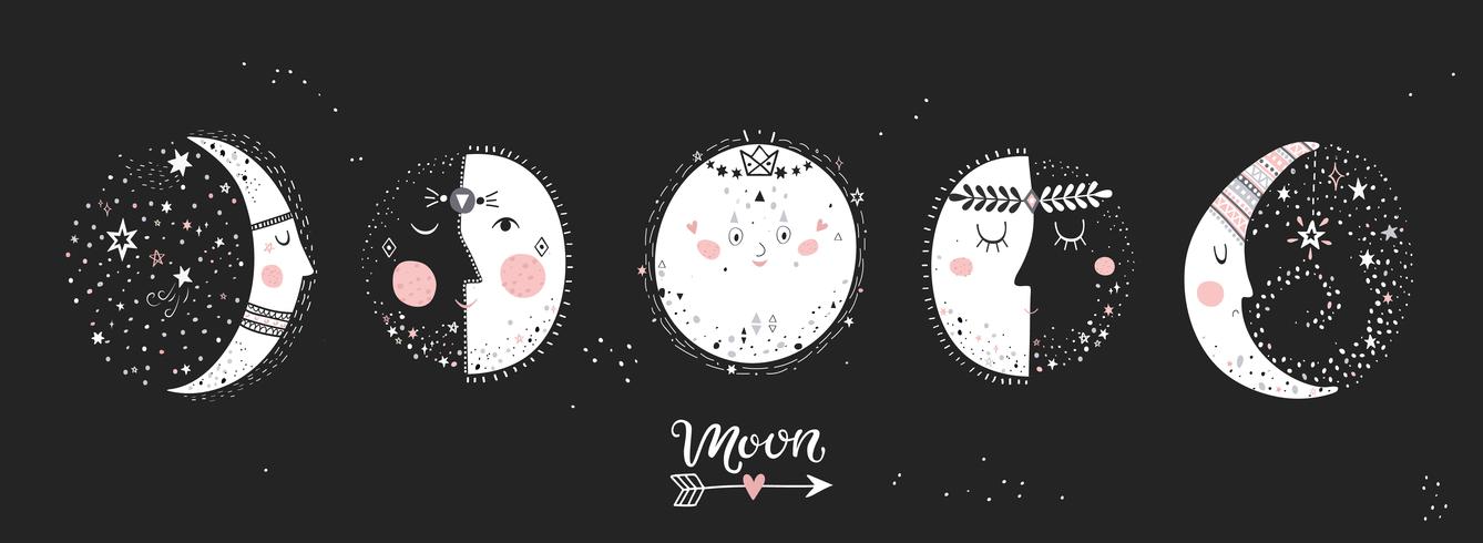 5 stages of the moon. vector