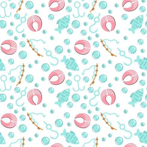 Seamless Pattern With Fishing Elements. vector