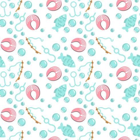 Seamless Pattern With Fishing Elements.