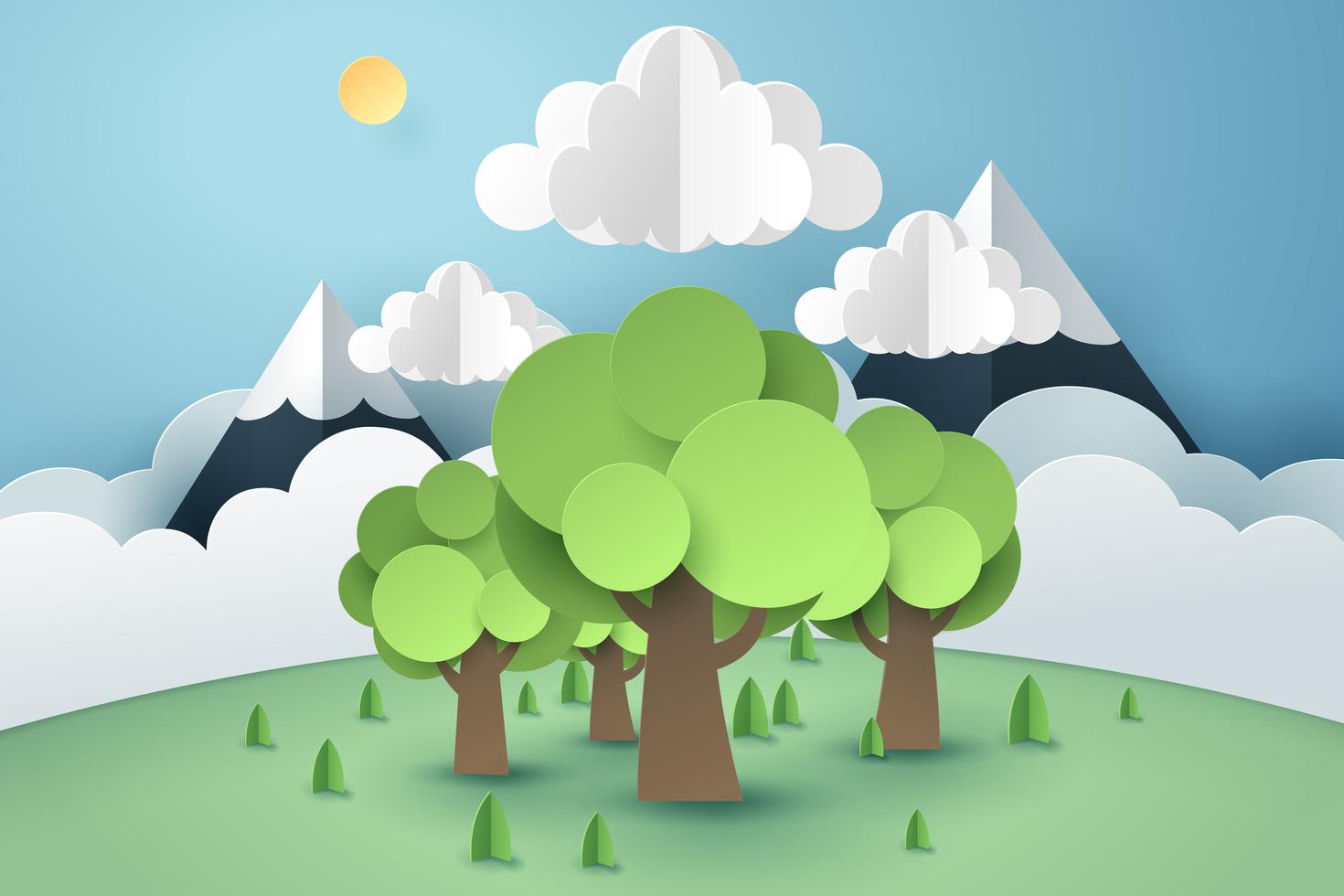 Forest and cloud, Paper art concept and world sustainable environment friendly idea vector