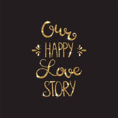 Love text. Romantic lettering with glitter. Golden sparkles vector