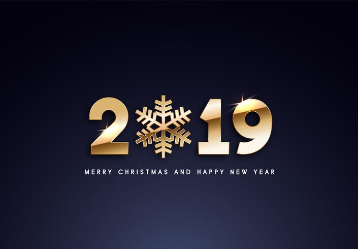 2019 Holiday Vector greeting illustration with golden numbers.