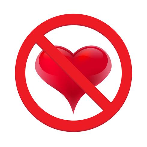 Ban love heart. Symbol of forbidden and stop love vector