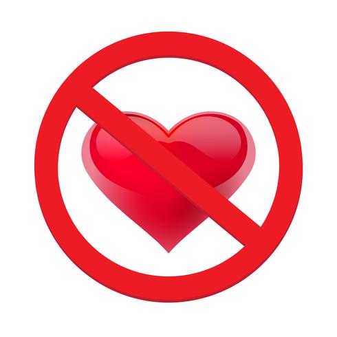 Ban amor corazón. Símbolo de prohibido y alto amor. vector