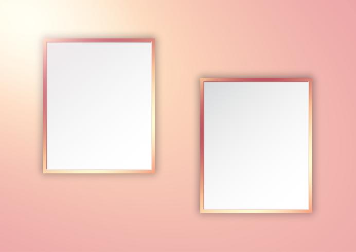 Rose gold picture frames on spotlit wall  vector