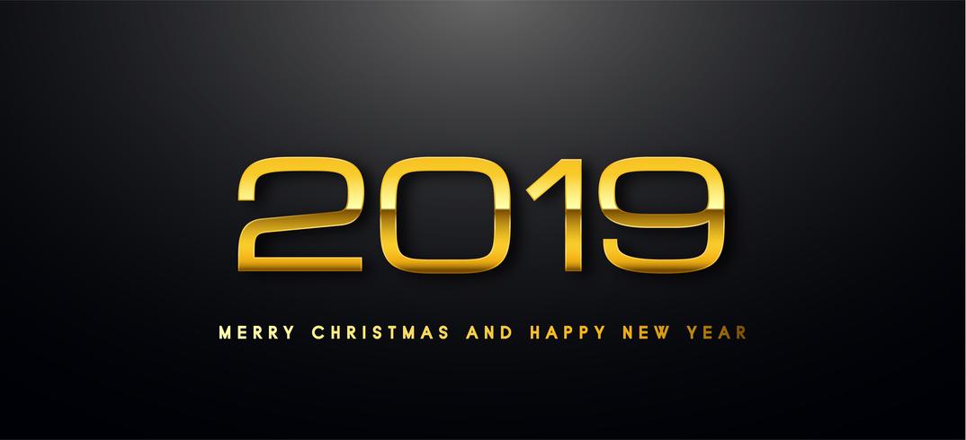 2019 Holiday Vector greeting illustration with golden numbers.