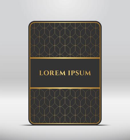 Elegant premium look. Dark gray card shape with golden pattern. Vector illustration.