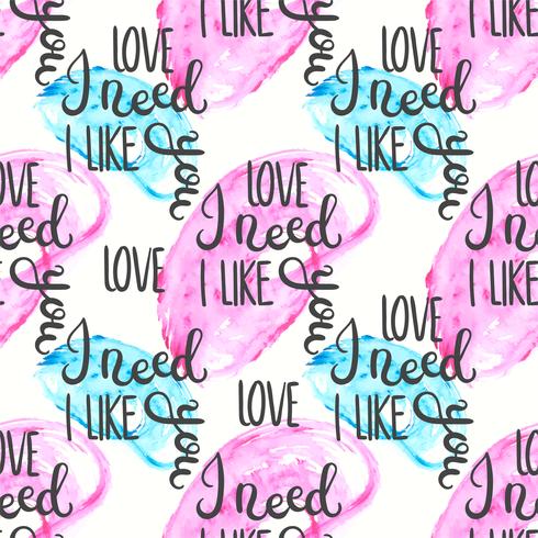 Romantic quote seamless pattern. Love text print for valentine day. Hand lettering typography design vector