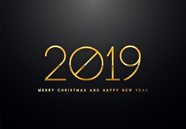 2019 Holiday Vector greeting illustration with golden numbers.