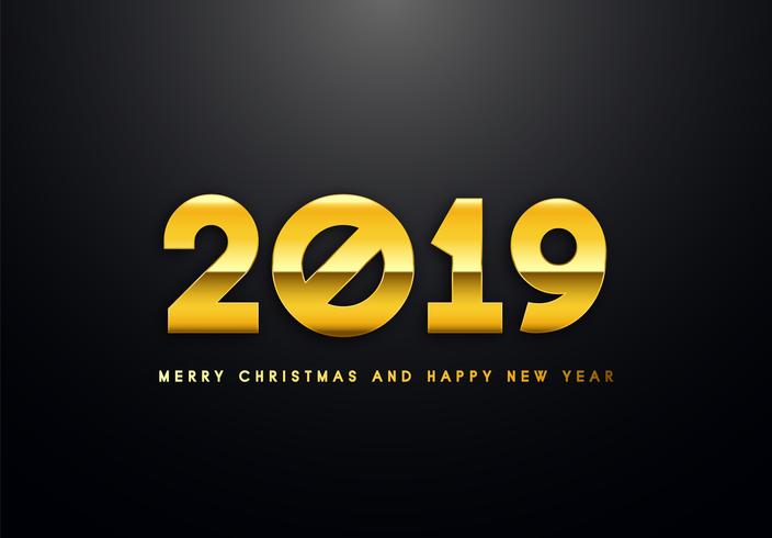 2019 Holiday Vector greeting illustration with golden numbers.