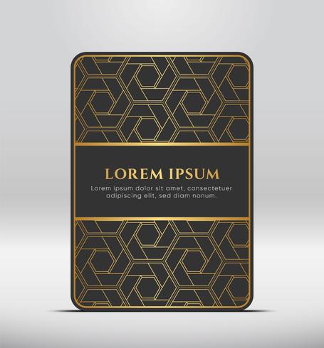 Elegant premium look. Dark gray card shape with golden pattern. Vector illustration.