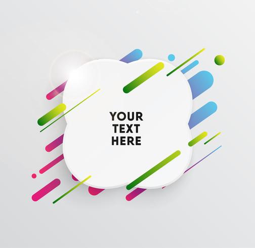 Vector background with paper card and abstract colorful shapes. Trendy neon lines and circles wallpaper in a modern material design style.