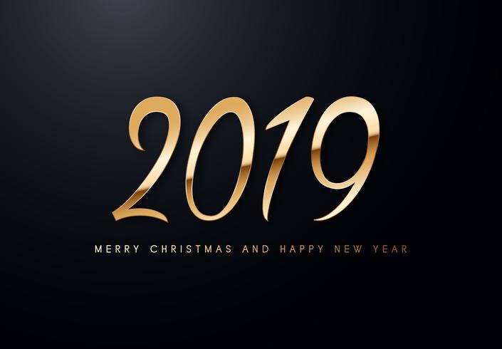 2019 Holiday Vector greeting illustration with golden numbers.