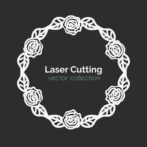 Laser Cutting Template. Round Card with Roses. vector