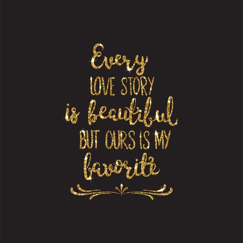 Love text. Romantic lettering with glitter. Golden sparkles vector