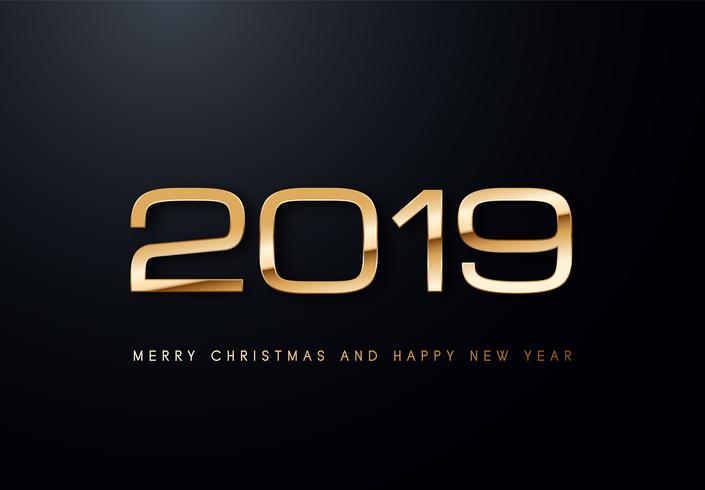 2019 Holiday Vector greeting illustration with golden numbers.