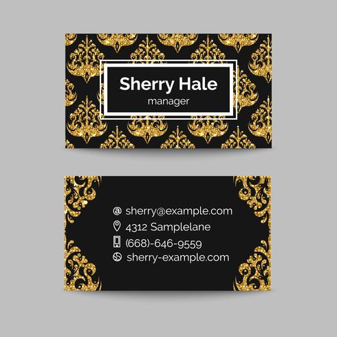 Gold business card template or gift cards. Vintage golden pattern. vector