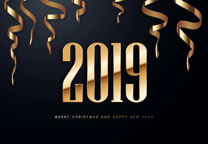 Ilustración del saludo del vector del día de fiesta 2019 con números de oro.