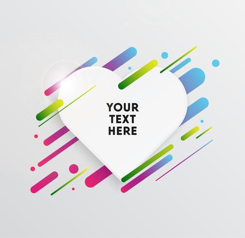 Vector background with paper card and abstract colorful shapes. Trendy neon lines and circles wallpaper in a modern material design style.