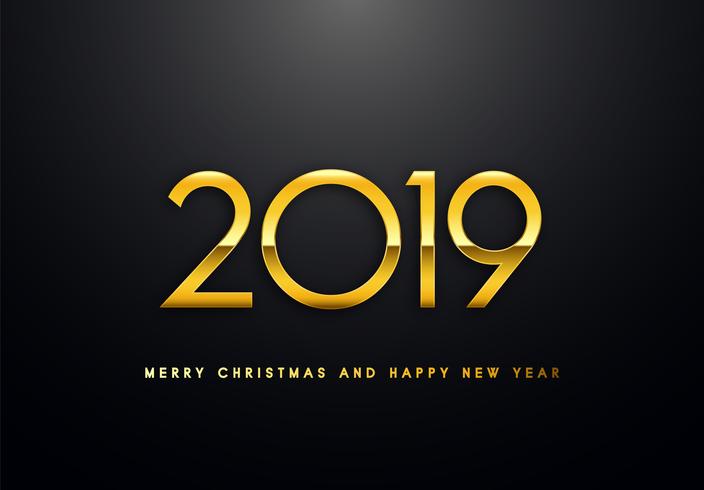 2019 Holiday Vector greeting illustration with golden numbers.