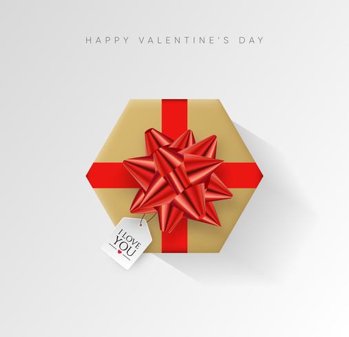 Valentines day vector background. Colorful wrapped gift box with ribbon. 