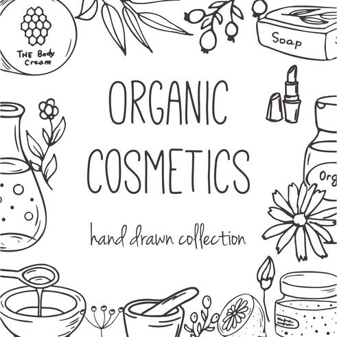 Background with cosmetic bottles. Organic cosmetics illustration. vector