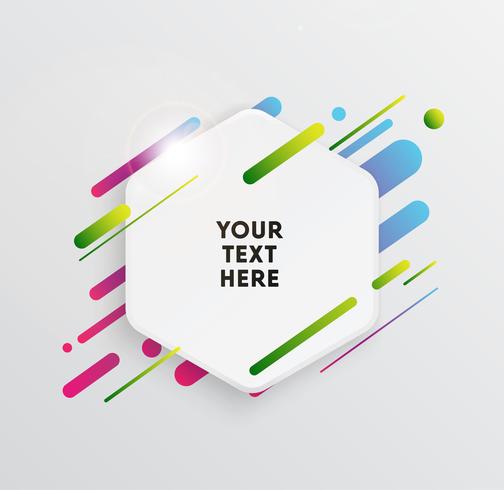 Vector background with paper card and abstract colorful shapes. Trendy neon lines and circles wallpaper in a modern material design style.