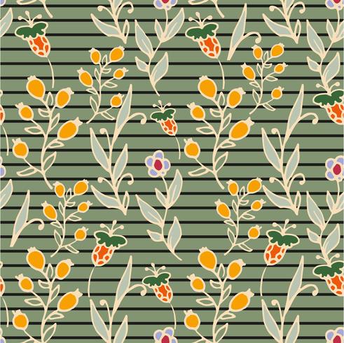 Patrón floral sin fisuras Rayas horizontales. Estampado de hierbas y flores silvestres. vector