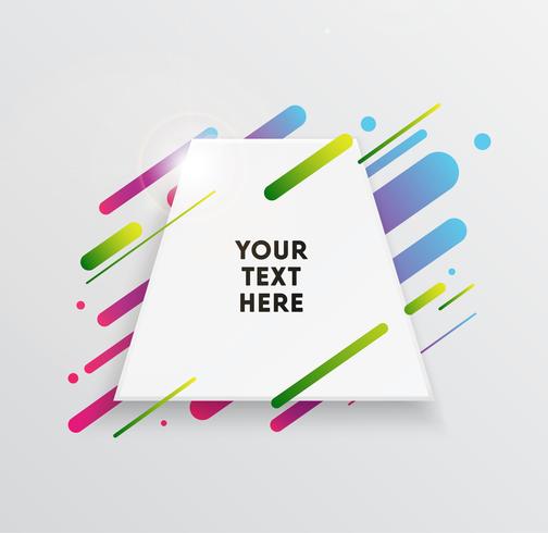 Vector background with paper card and abstract colorful shapes. Trendy neon lines and circles wallpaper in a modern material design style.