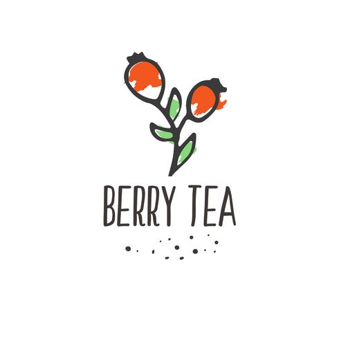 Berry tea print. Briar organic herbal hot drinks package design. vector